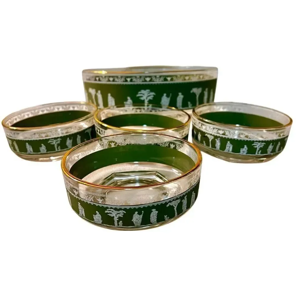Vintage Jeanette HELLENIC GREEN WEDGEWOOD GREEK Glass Bowl Set